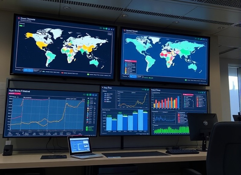 Centro de monitoreo con el estado de la red de terminales en pantalla